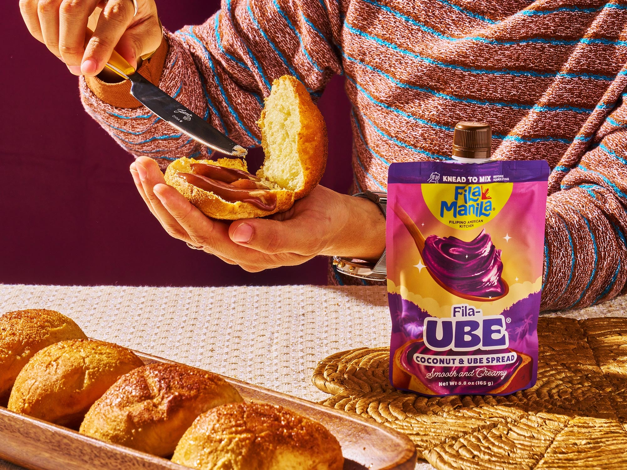 Ube being spread on bread